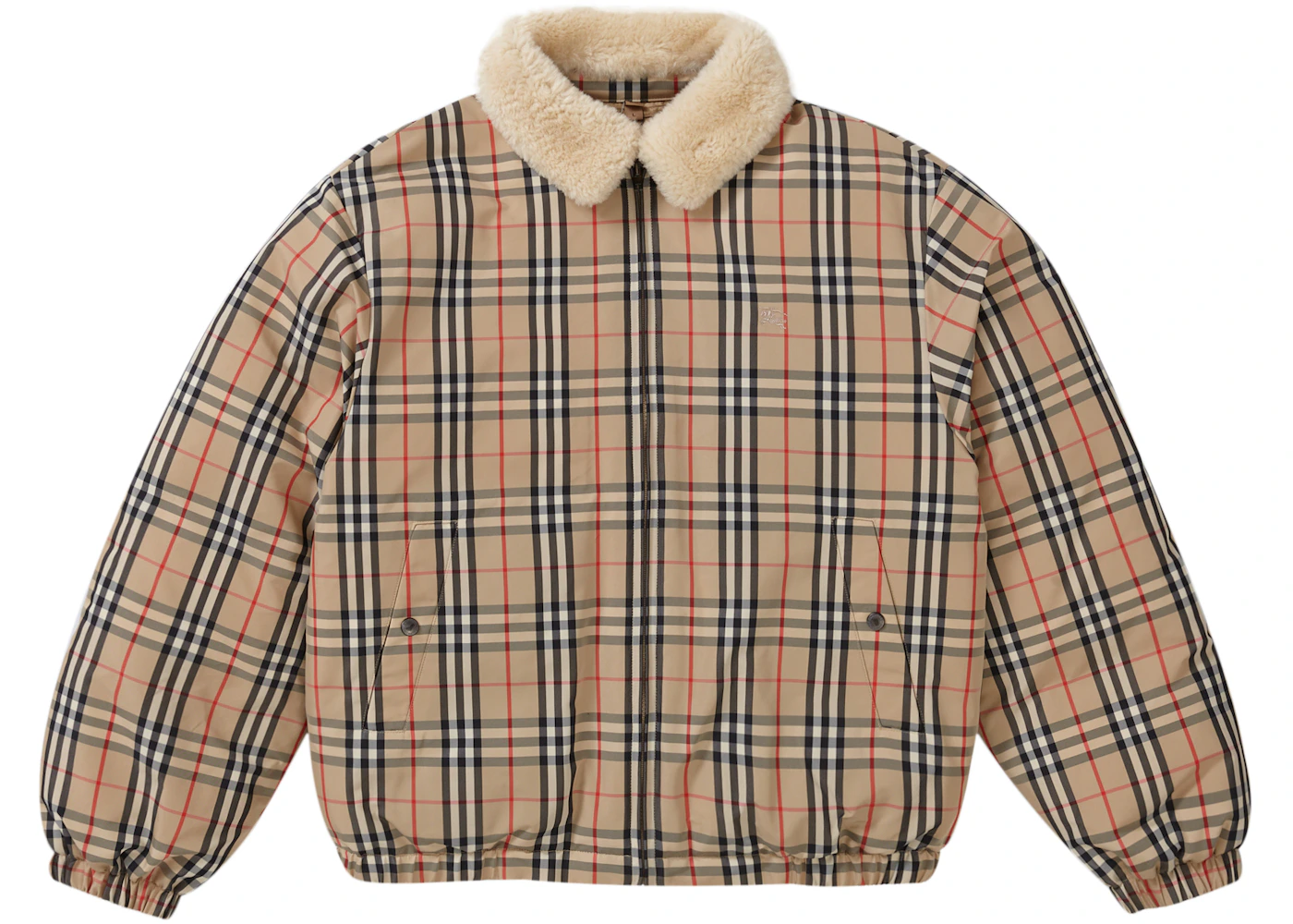 Supreme Burberry Shearling Collar Down Puffer Jacket Beige Men's