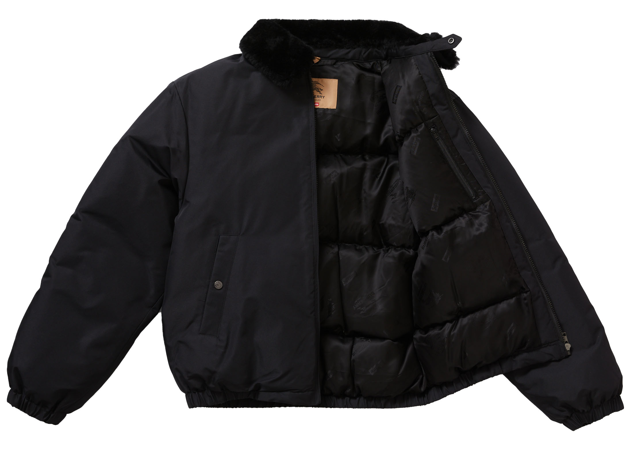 Supreme Burberry Shearling Collar Down Puffer Jacket Black