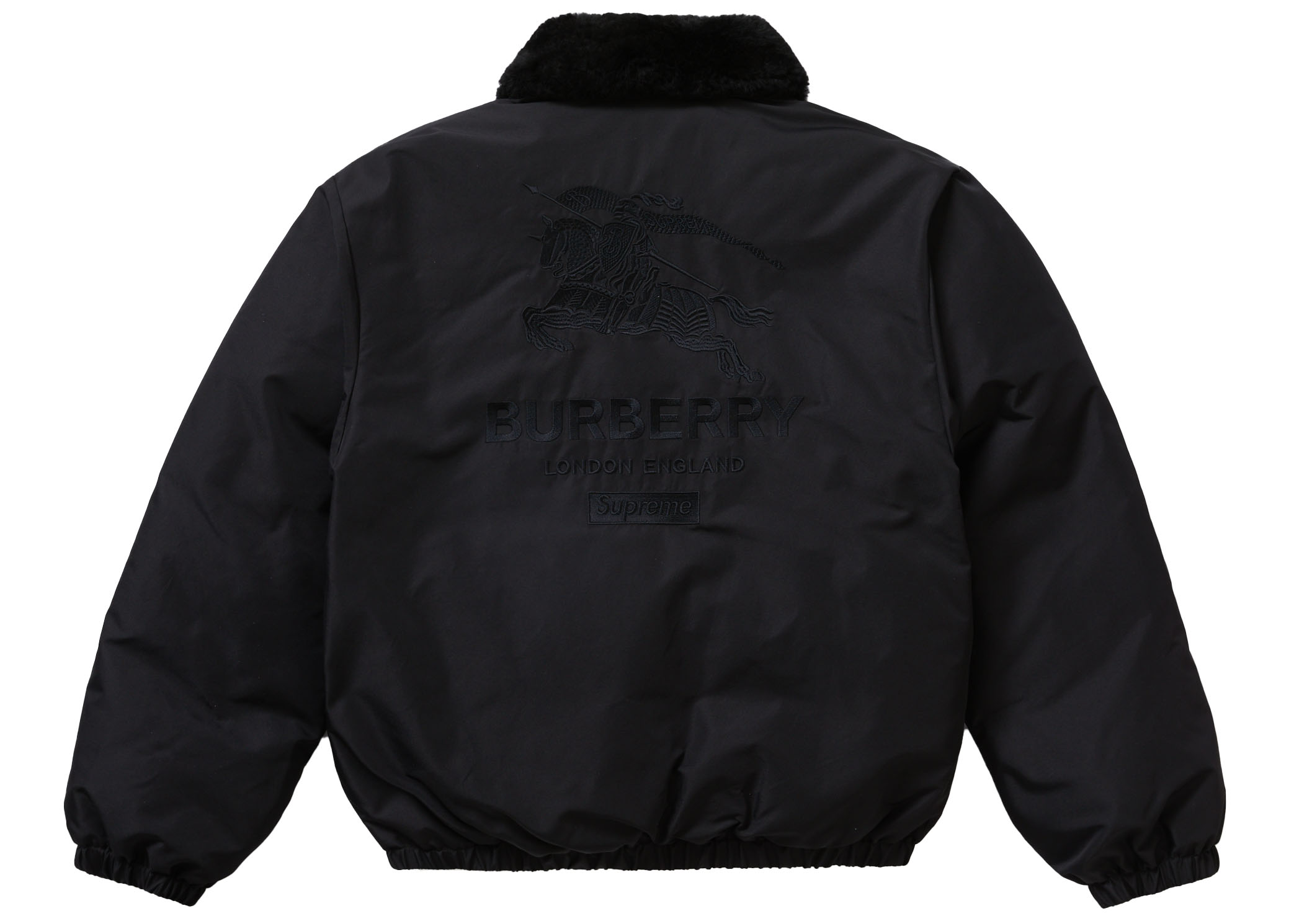 Supreme Burberry Shearling Collar Down Puffer Jacket Black