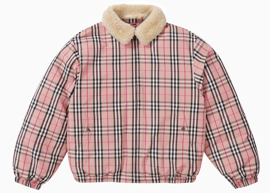 Pre-owned Supreme Burberry Shearling Collar Down Puffer Jacket Pink