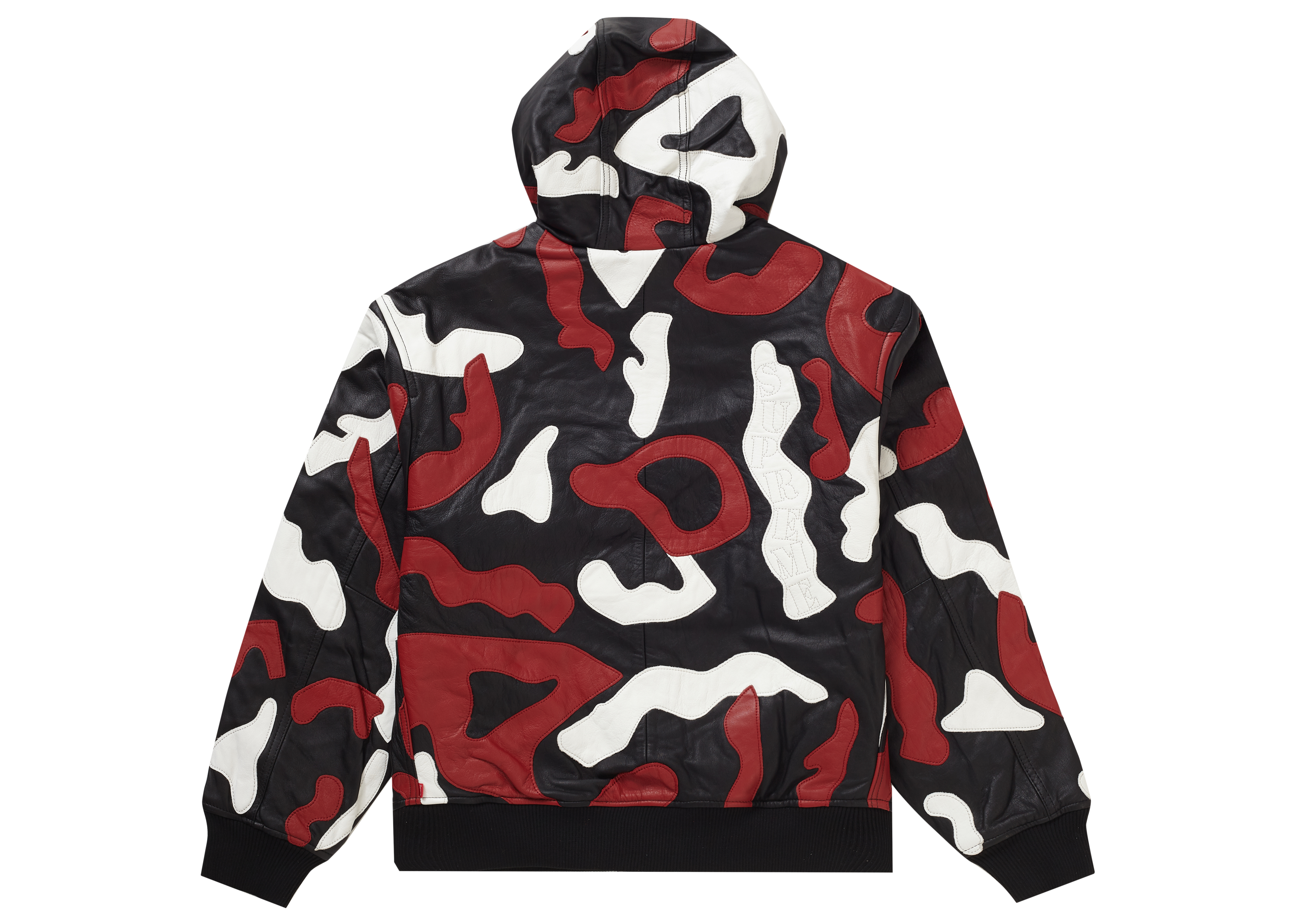 Supreme Camo Leather Hooded Jacket Red Camo