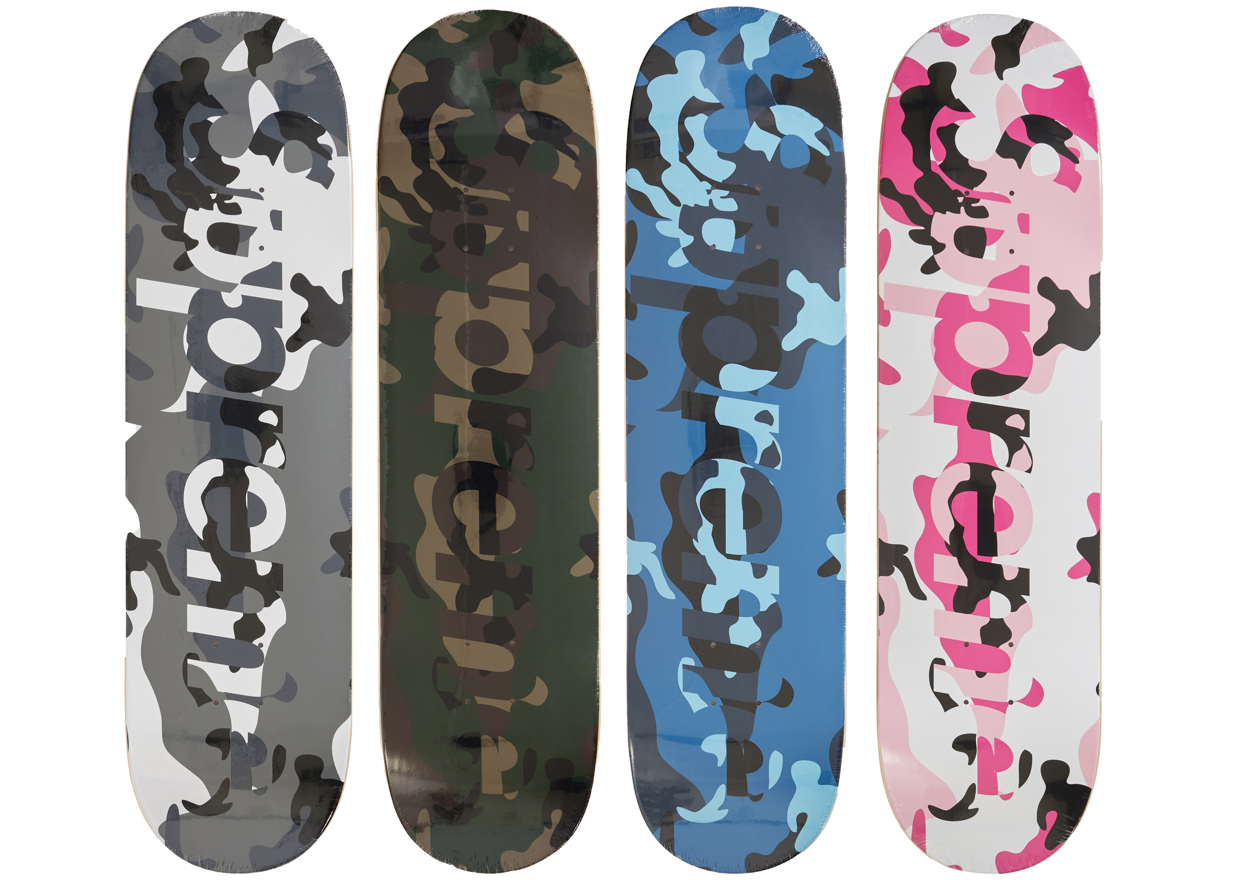 Supreme Camo Logo Skateboard Deck Snow Camo/Woodland Camo/Blue Camo/Pink  Camo Set