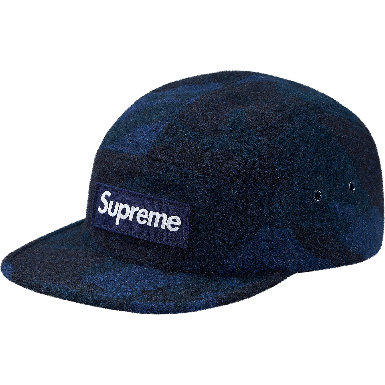 SUPREME Boucle Houndstooth Camp Cap Neon Navy box logo tnf F/W 17 
