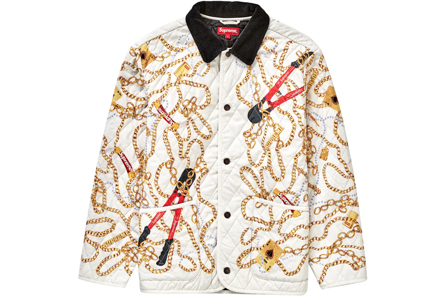 Supreme Chains Quilted Jacket White Hombre - FW20 - MX