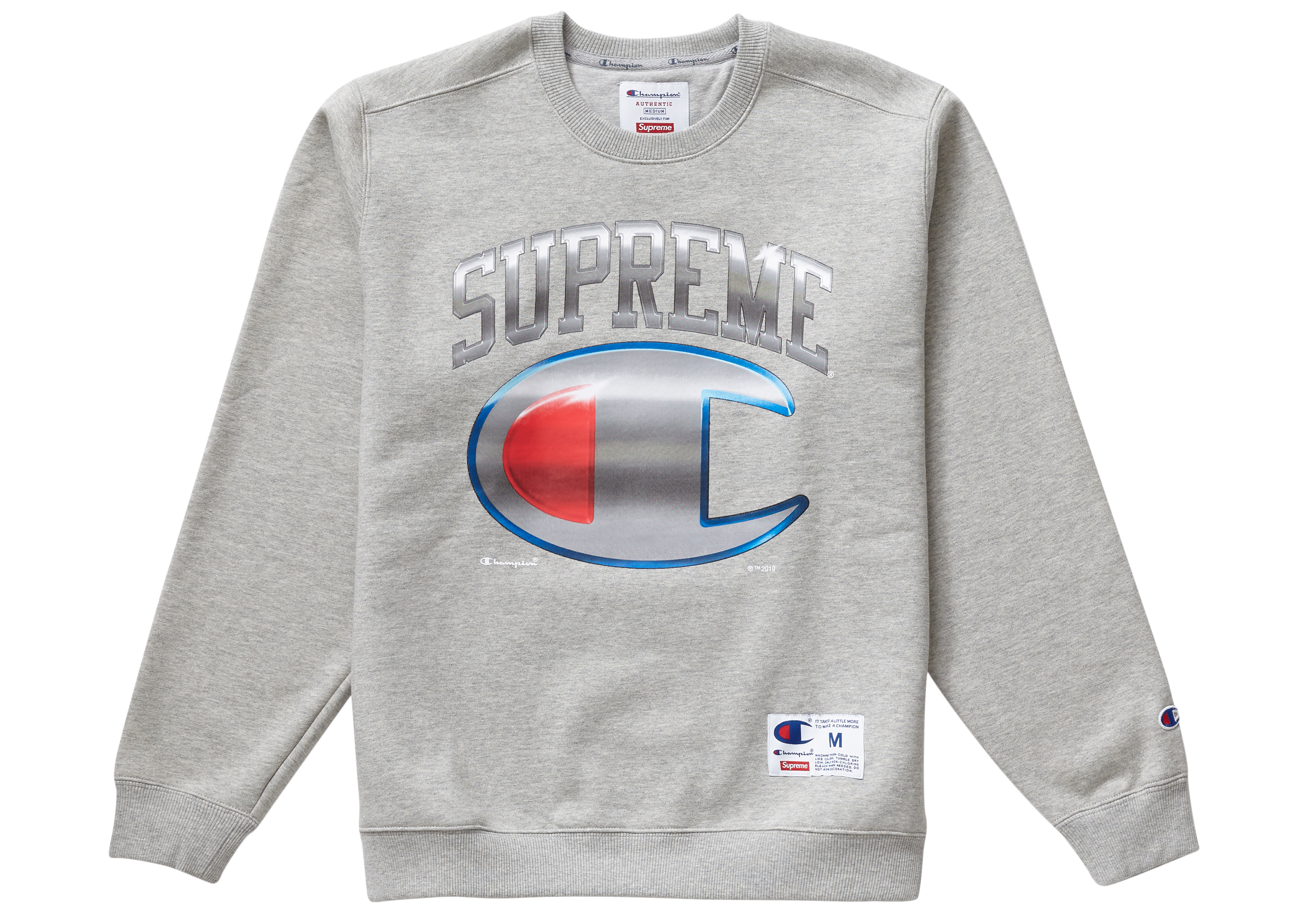 Details about   Supreme Champion Chrome Crewneck Black Sweatshirt Size XL 
