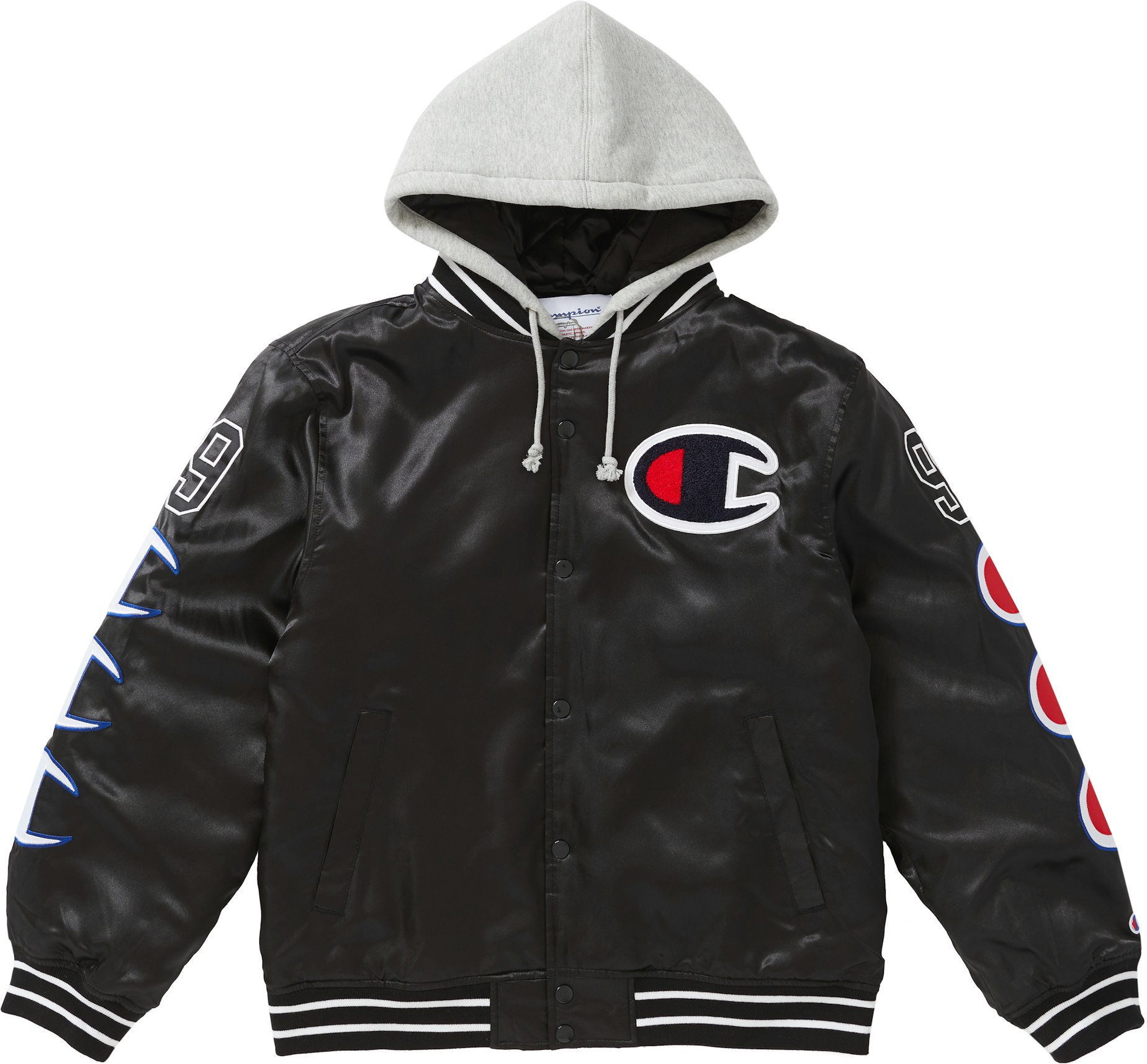 Penelope Centimeter Prime Supreme Champion Hooded Satin Varsity Jacket Black - FW18 Men's - US