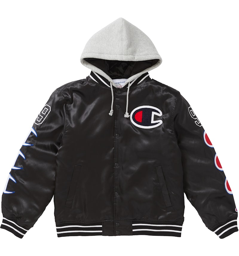 Supreme Champion Giacca Varsity in raso con cappuccio Nero Uomo