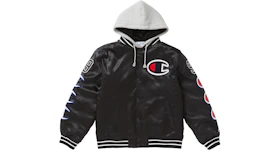 Supreme Champion Hooded Satin Varsity Jacket Black
