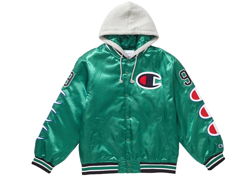 Supreme Champion Hooded Satin Varsity Jacket Kelly Green