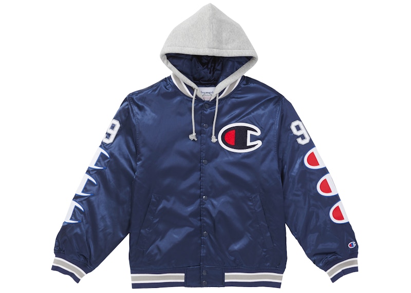 Supreme Champion Hooded Satin Varsity Jacket Navy 男士- FW18 - TW