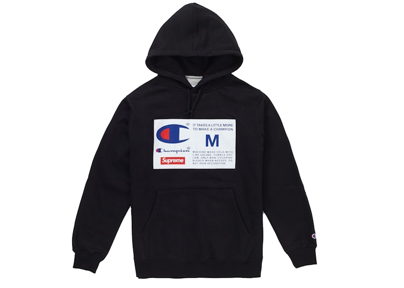 Supreme Champion Label Hooded Sweatshirt Black - FW18 - US