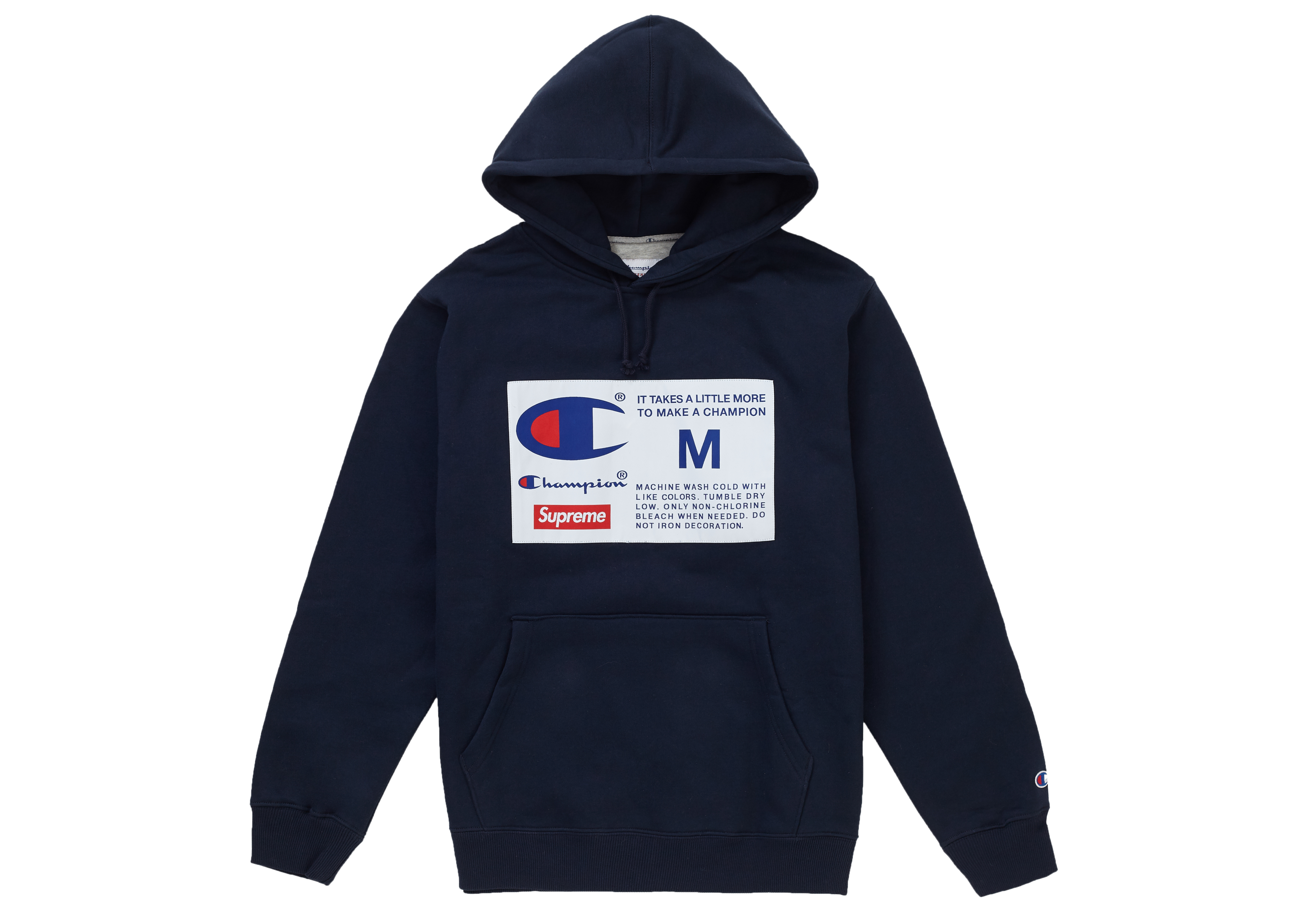 Supreme Champion Label Hooded Sweatshirt Navy - FW18 - JP