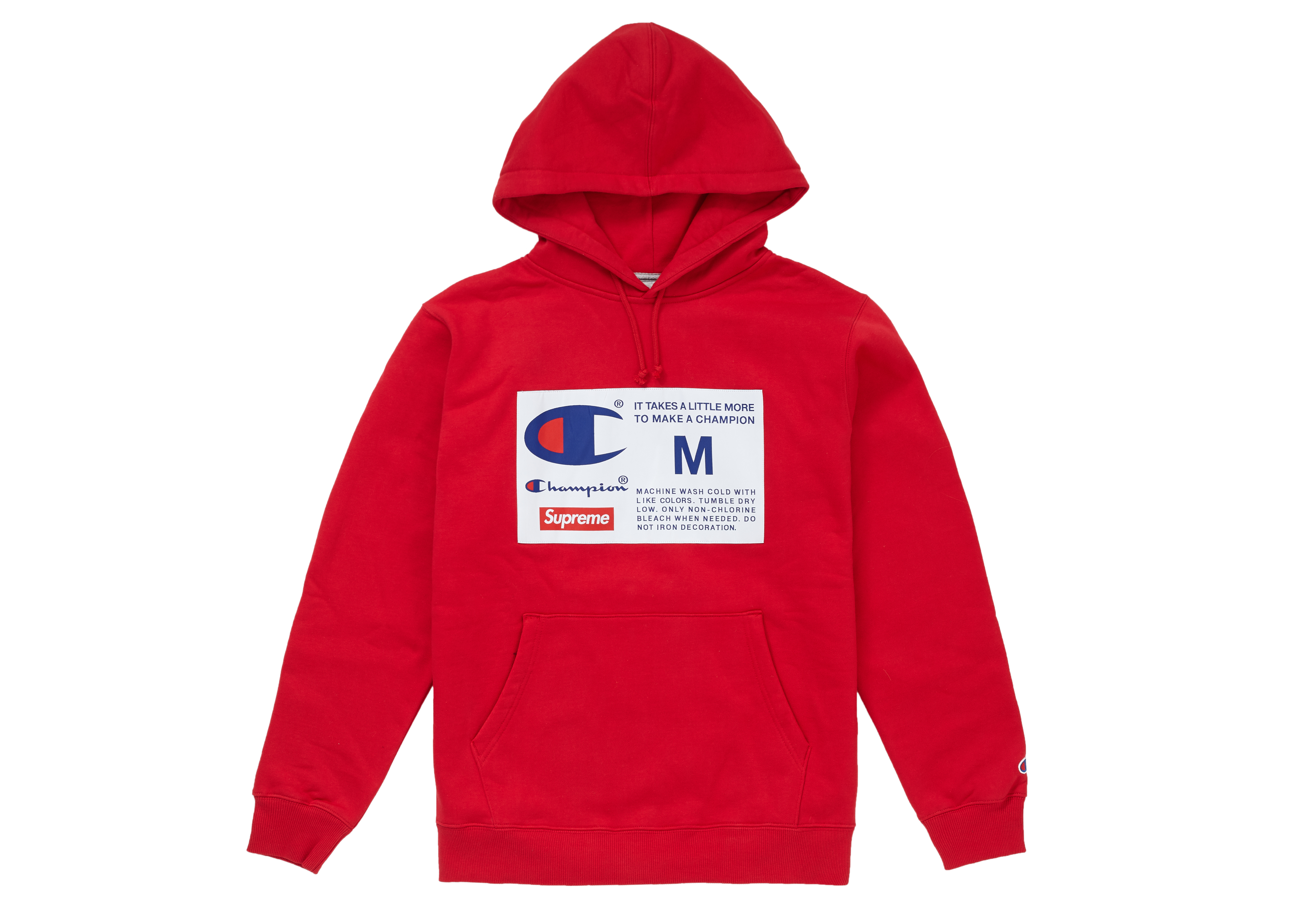 Supreme Champion Label Hooded Sweatshirt Red - FW18 - US