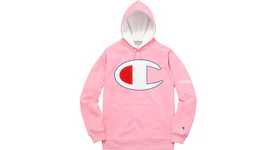 Supreme Champion Satin Logo Hoodie Pink