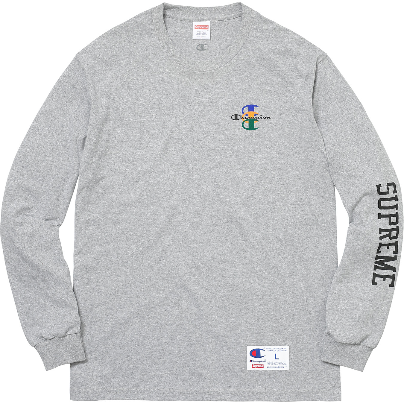 Supreme Champion Stacked C L/S Tee Heather Grey Men's - FW17 - US