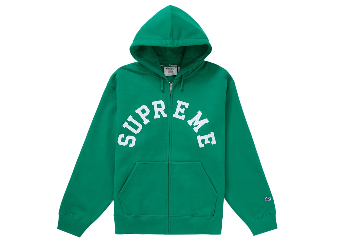 Pre-owned Supreme Champion Zip Up Hooded Sweatshirt Green