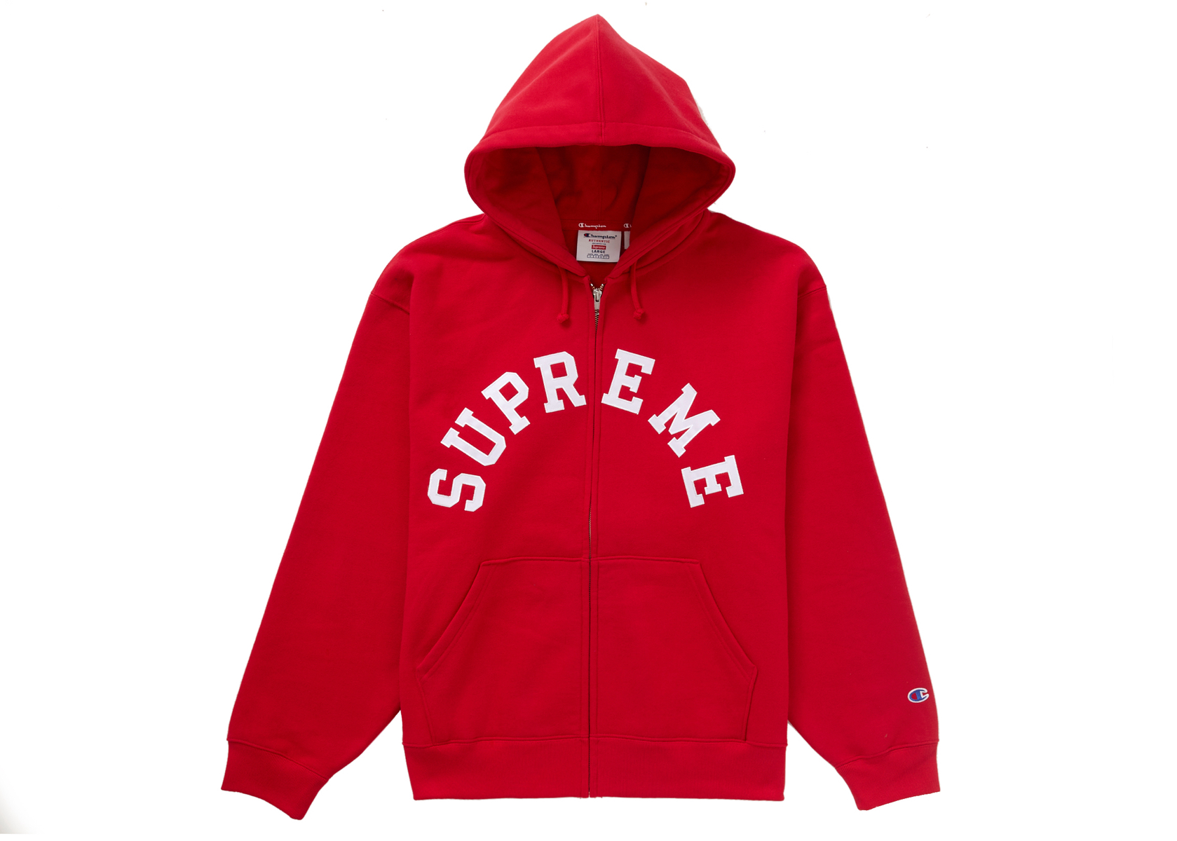 Supreme Champion Zip Up Hooded Sweatshirt Red