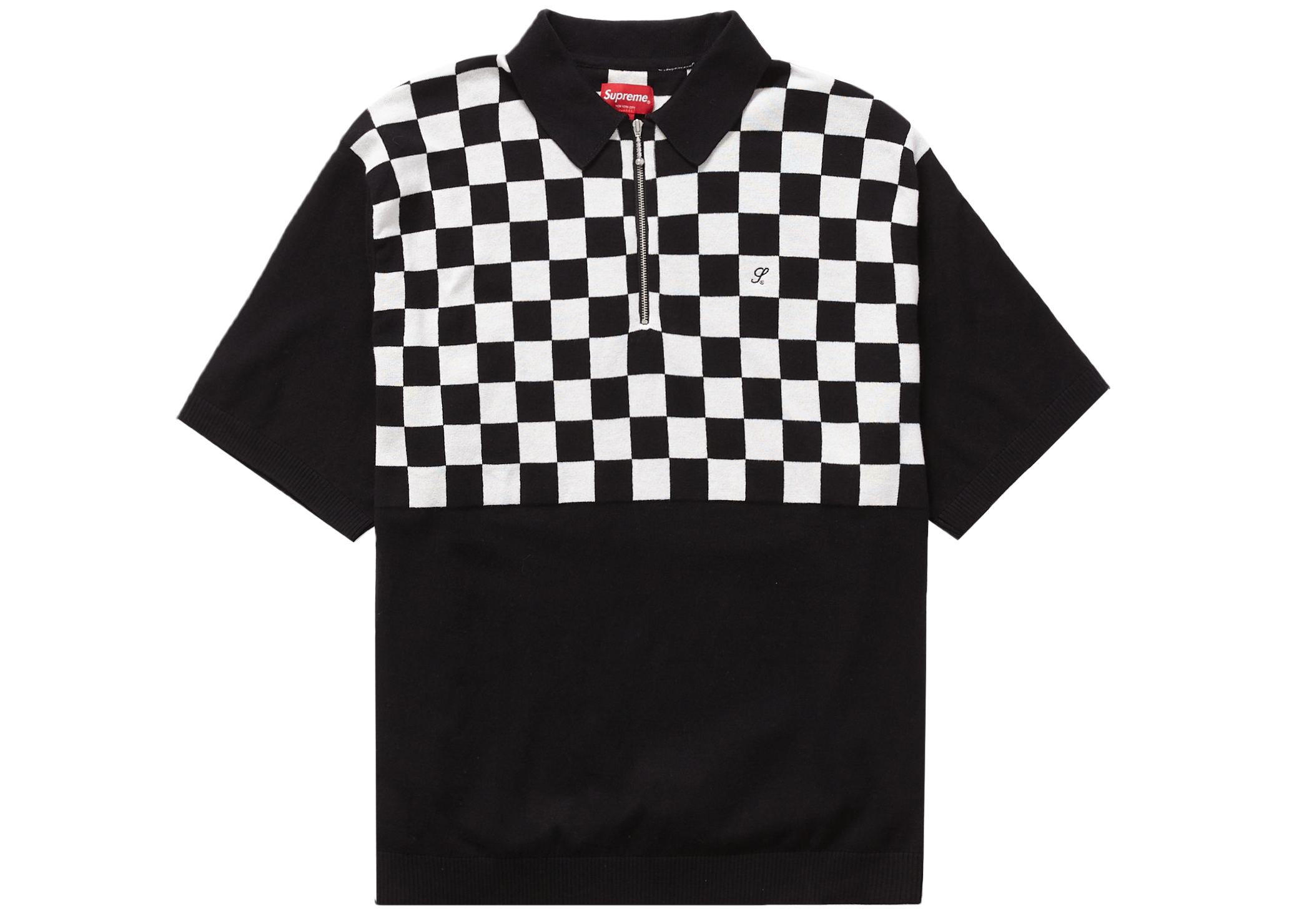 Supreme Checkerboard Zip Polo Black