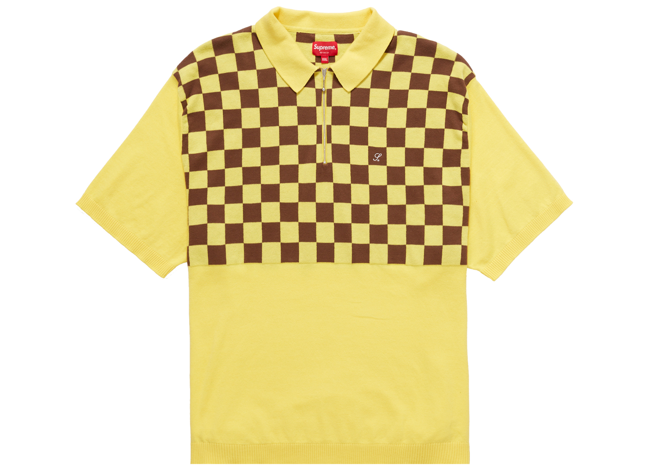 Supreme Checkerboard Zip Polo Yellow Men's - SS22 - US