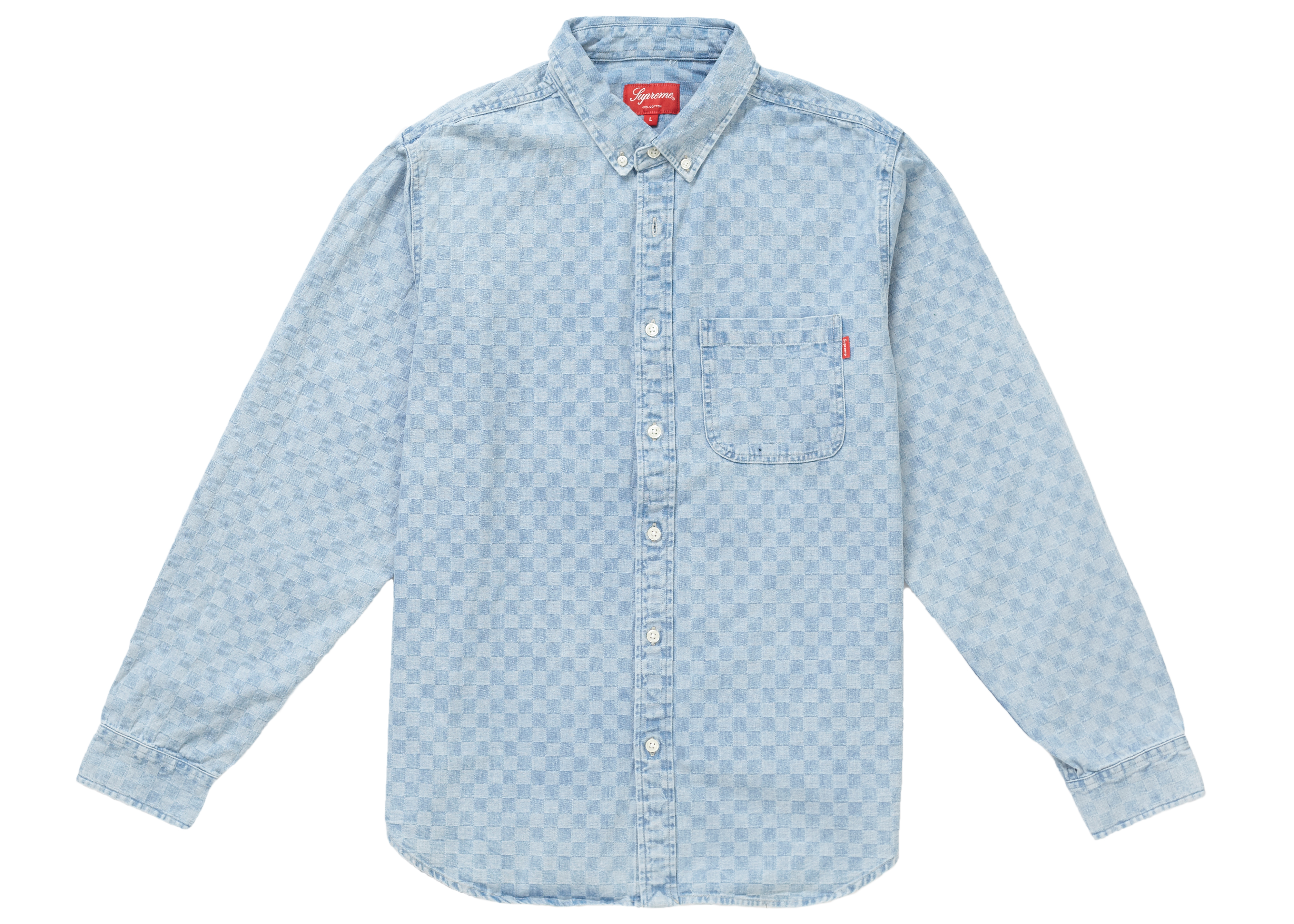 Supreme Checkered Denim Shirt L Blue
