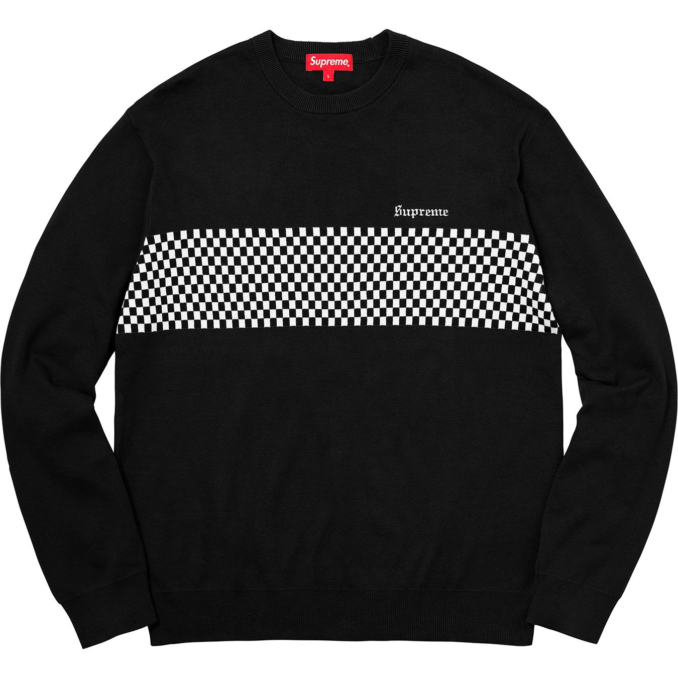 Checkered Panel Crewneck Sweater 18ss
