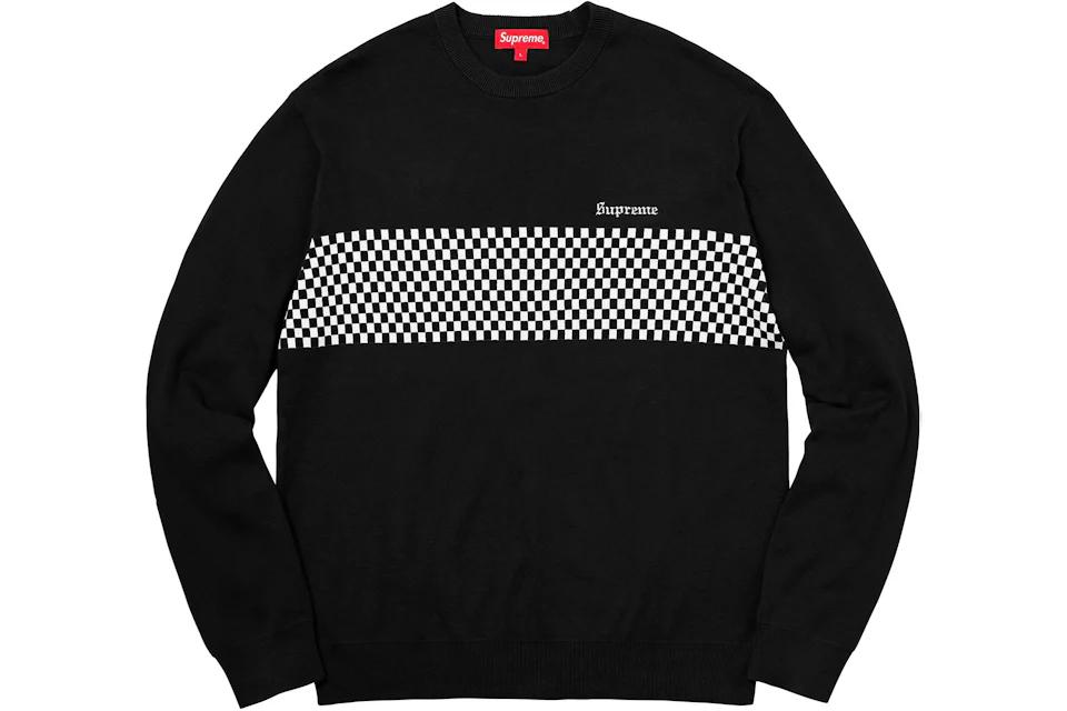 Supreme Checkered Panel Crewneck Sweater Black