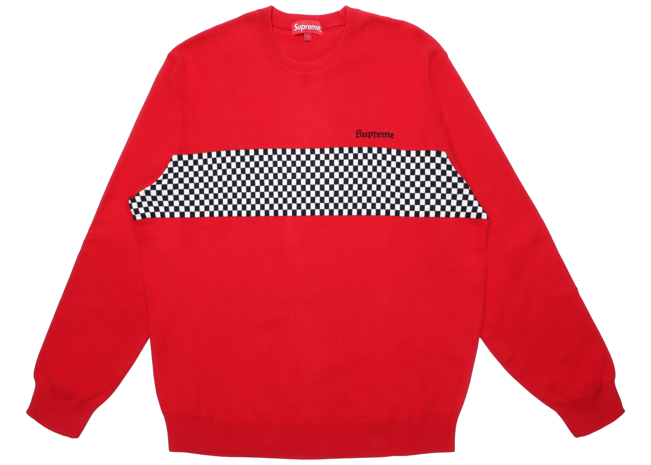 Supreme Checkered Panel Crewneck Sweater Red
