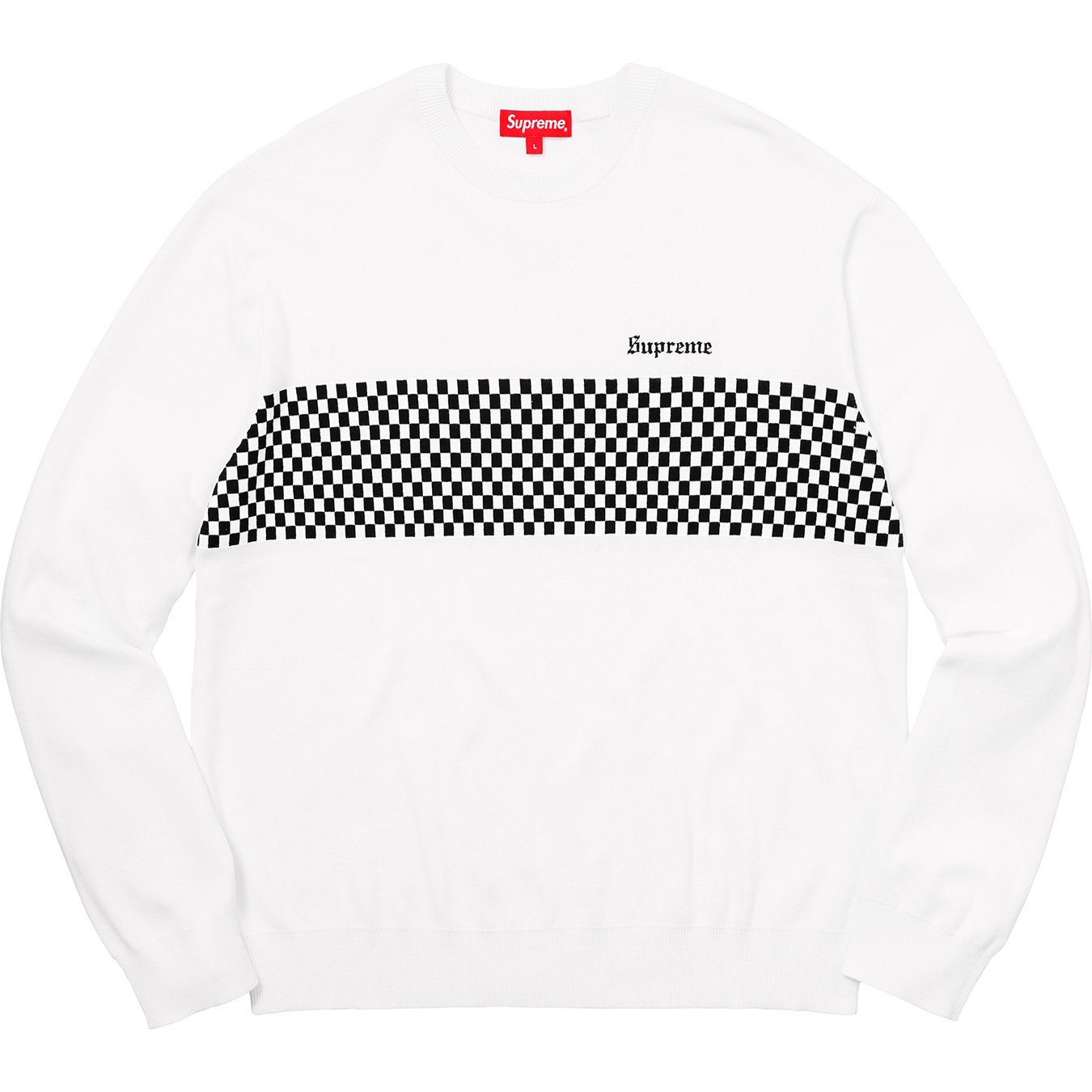 Supreme Checkered Panel Crewneck Sweater White Men's - SS18 - US