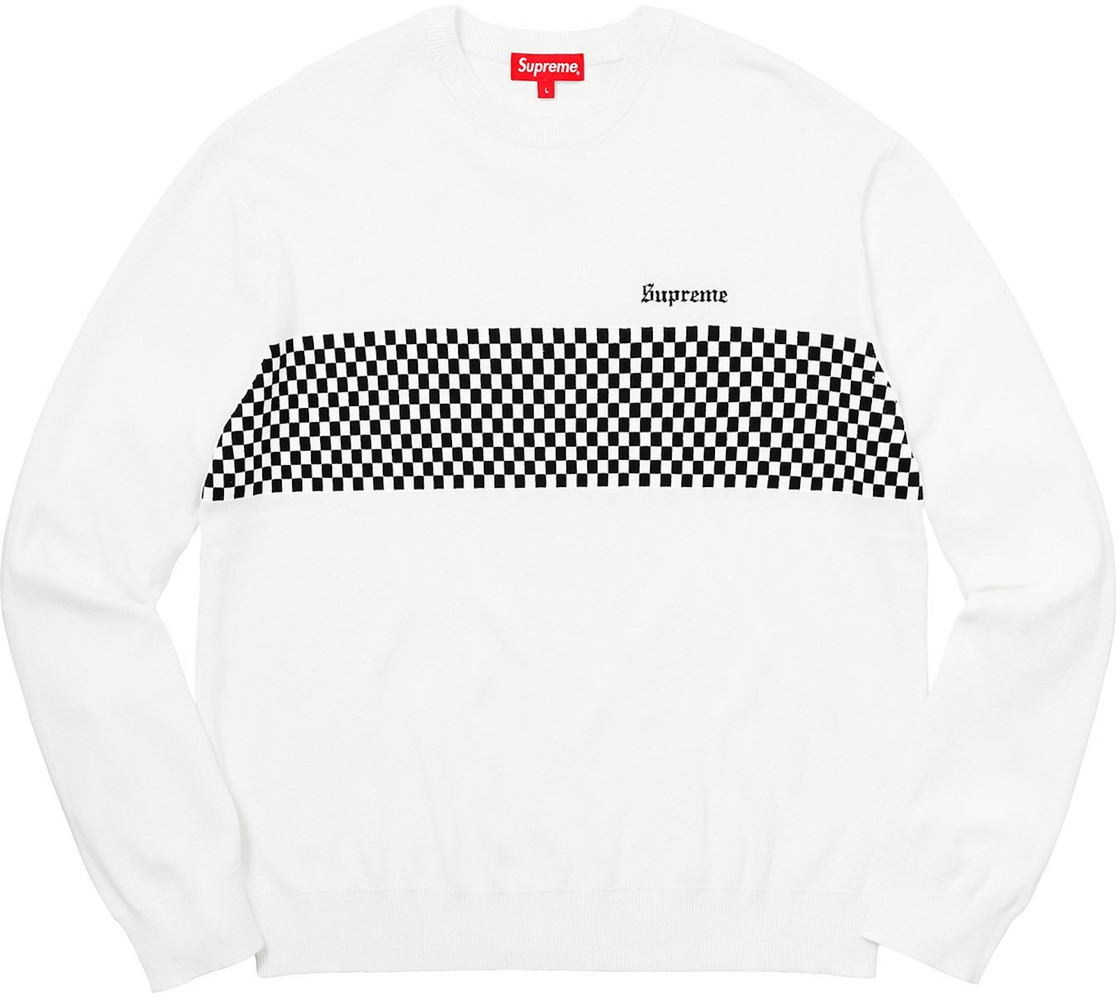Supreme Checkered Panel Crewneck Sweater White - SS18