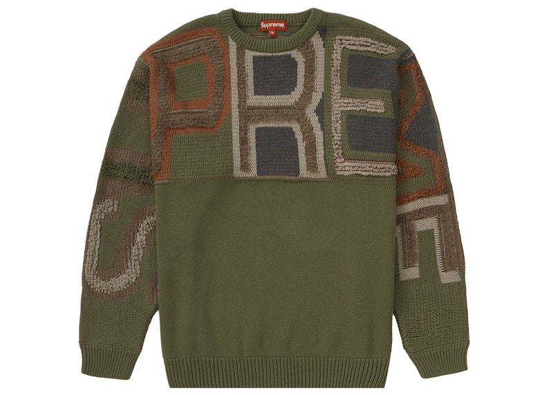 Supreme Chenille Logo Sweater Olive Men's - FW21 - US