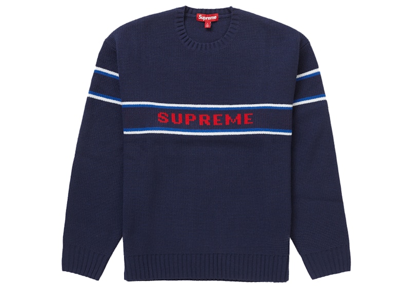 Supreme Chest Stripe Sweater (FW23) Navy Men's - FW23 - US