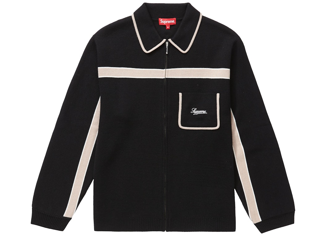 Pre-owned Supreme Chest Stripe Zip Up Cardigan Black