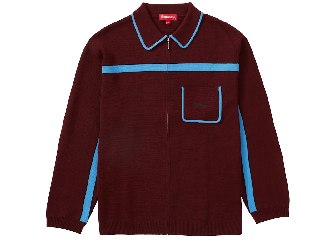 Pre-owned Supreme Chest Stripe Zip Up Cardigan Burgundy