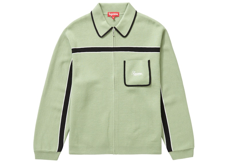 Supreme Chest Stripe Zip Up Cardigan Dusty Green Herren - FW21 - DE