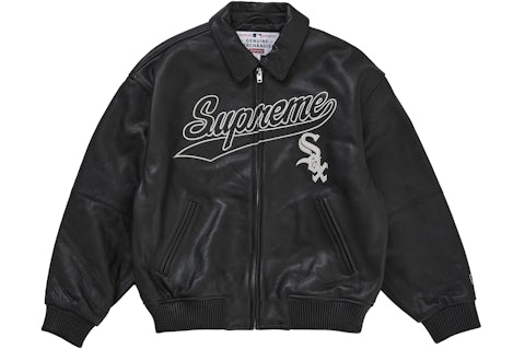 Supreme Chicago White Sox Leather Varsity Jacket Black Men's