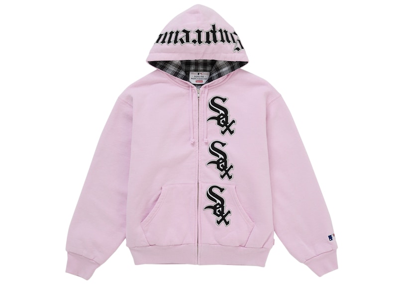 ジャケット・アウター Supreme Chicago White Sox Zipup Sweater Supreme Chicago White Sox Zip Up Hooded Sweatshirt Light Pink
