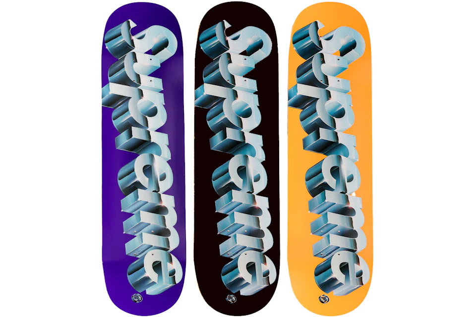 Supreme Chrome Logo Skateboard Deck Black/Orange/Purple Set