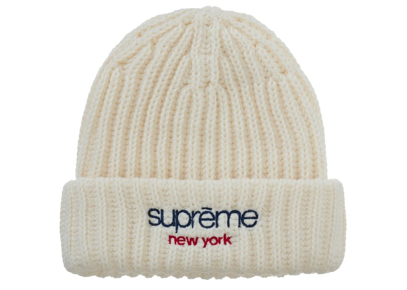 Supreme Classic Logo Chunky Ribbed Beanie (FW26) Natural
