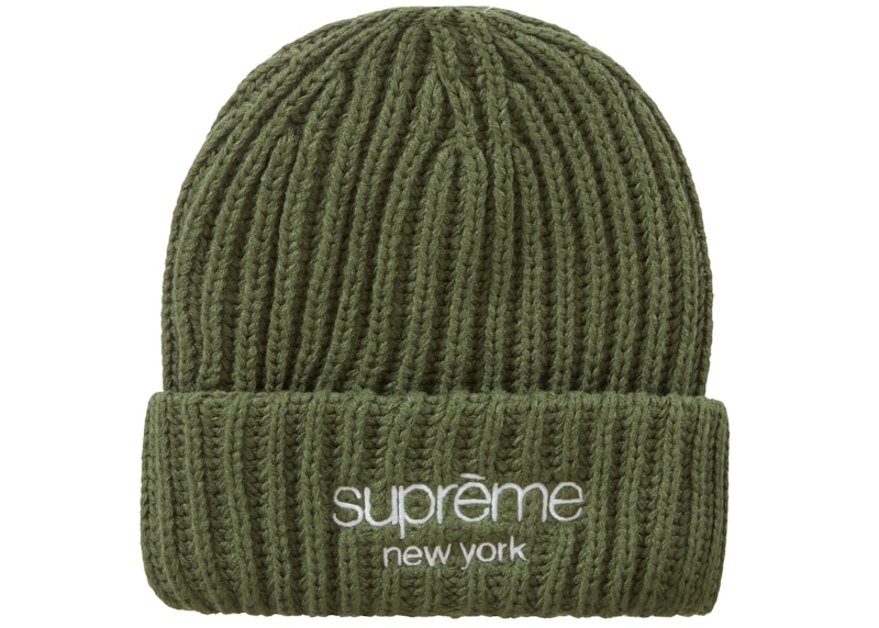 Supreme Classic Logo Chunky Ribbed Beanie Olive