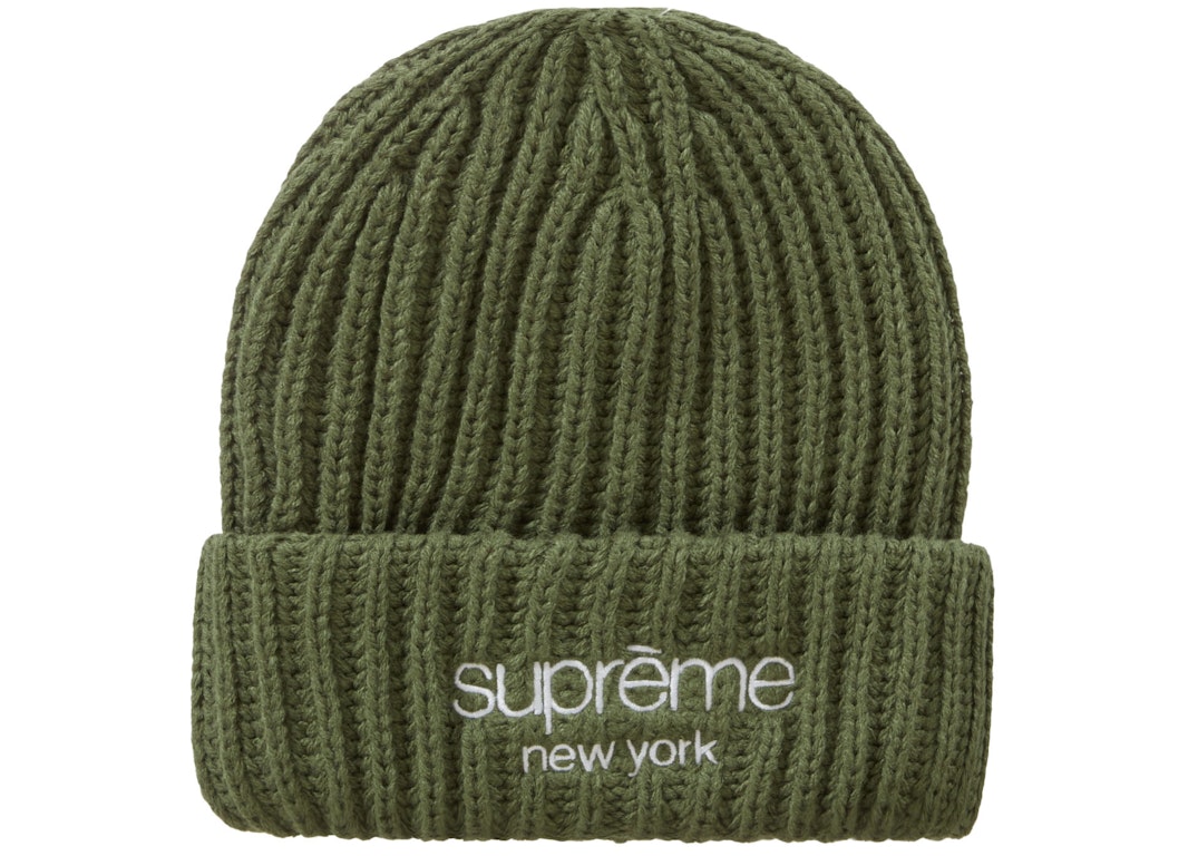 Pre-owned Supreme Classic Logo Chunky Ribbed Beanie Olive