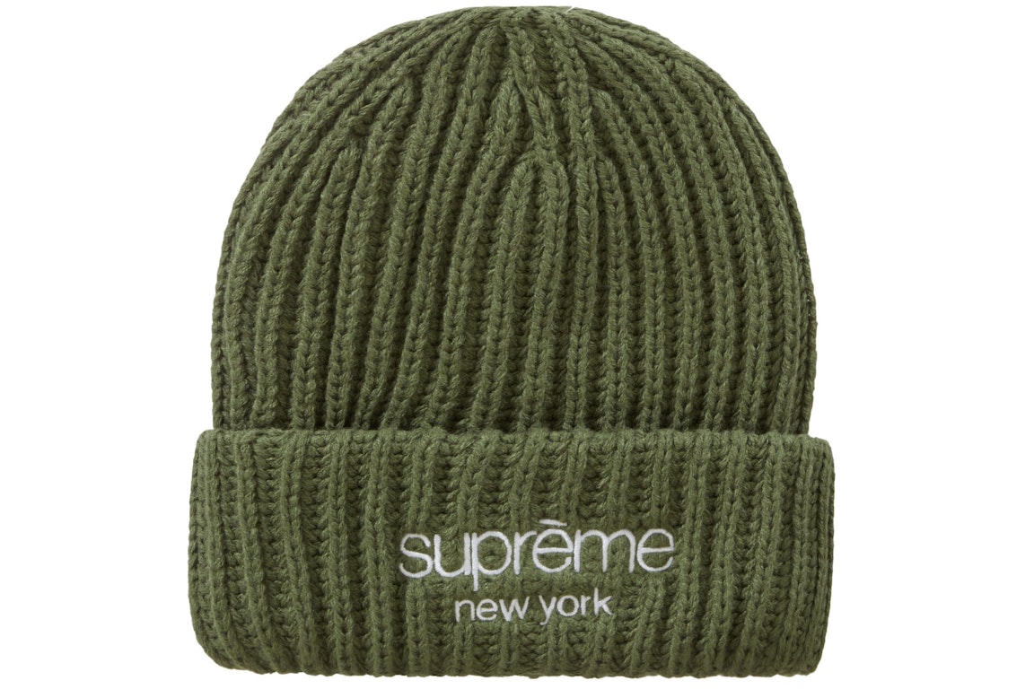 Pre-owned Supreme Classic Logo Chunky Ribbed Beanie Olive