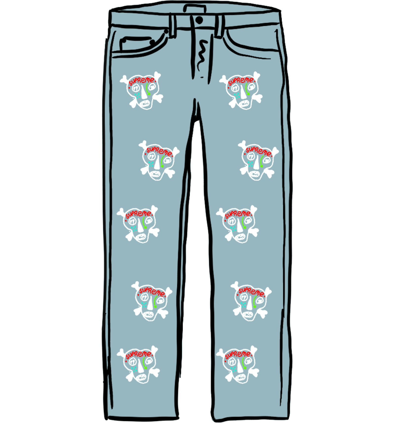 Supreme Clayton Patterson Skulls Embroidered Regular Jean Blue