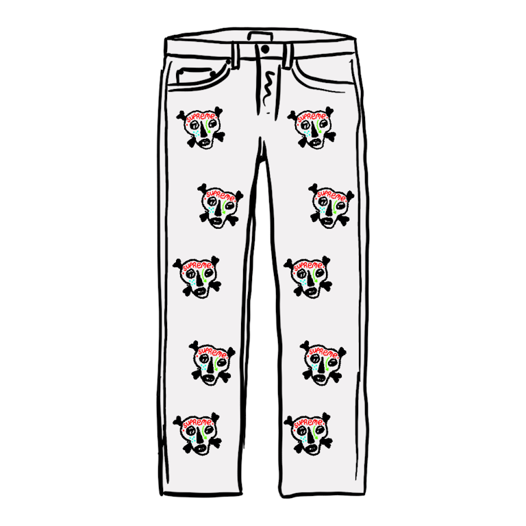 Pre-owned Supreme Clayton Patterson Skulls Embroidered Regular Jean White