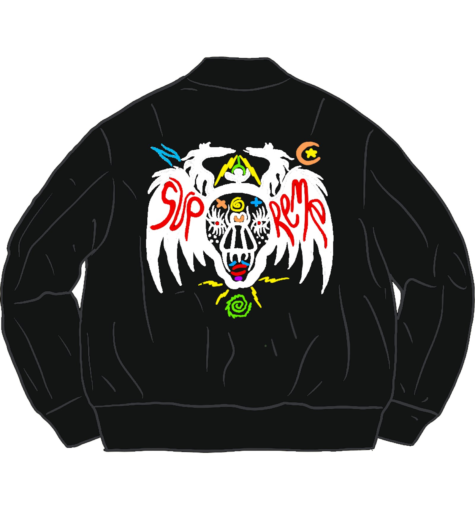 Supreme Clayton Patterson Skulls Embroidered Velvet MA-1 Black