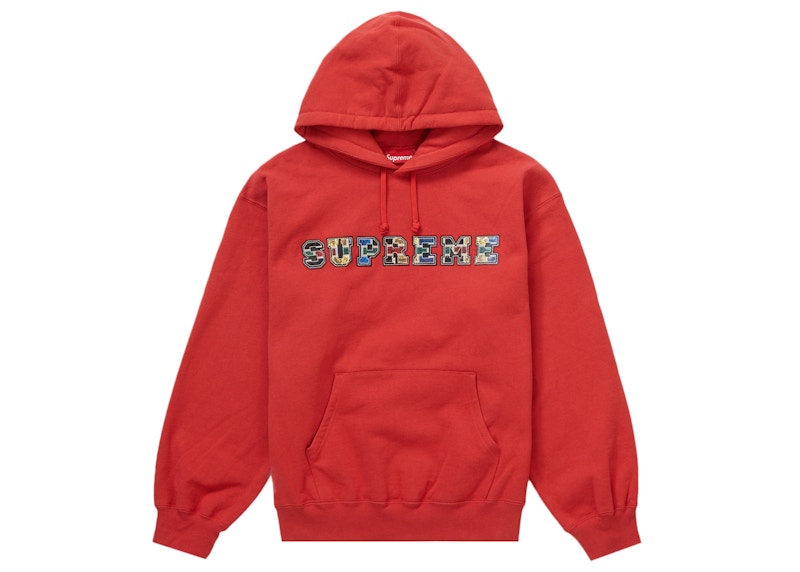 Supreme Collegiate Patchwork Leather Hooded Sweatshirt Burnt Red