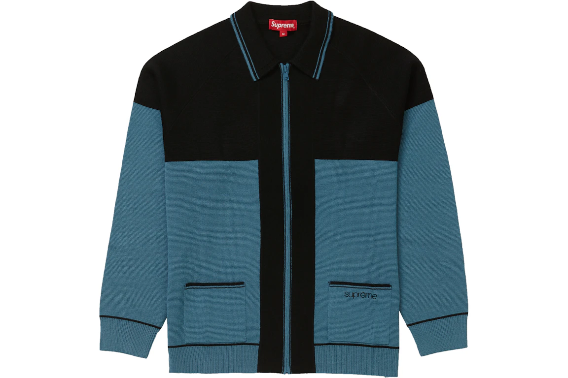 Supreme Color Blocked Zip Up Sweater Dusty Blue