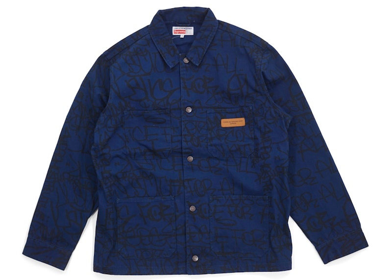 Supreme Comme des Garcons SHIRT Printed Canvas Chore Coat Navy