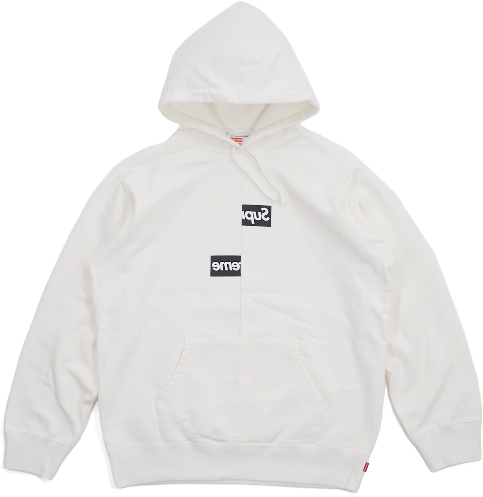 Supreme Comme Des Garcons Shirt Split Box Logo Hooded Sweatshirt White -  Fw18 Men'S - Us