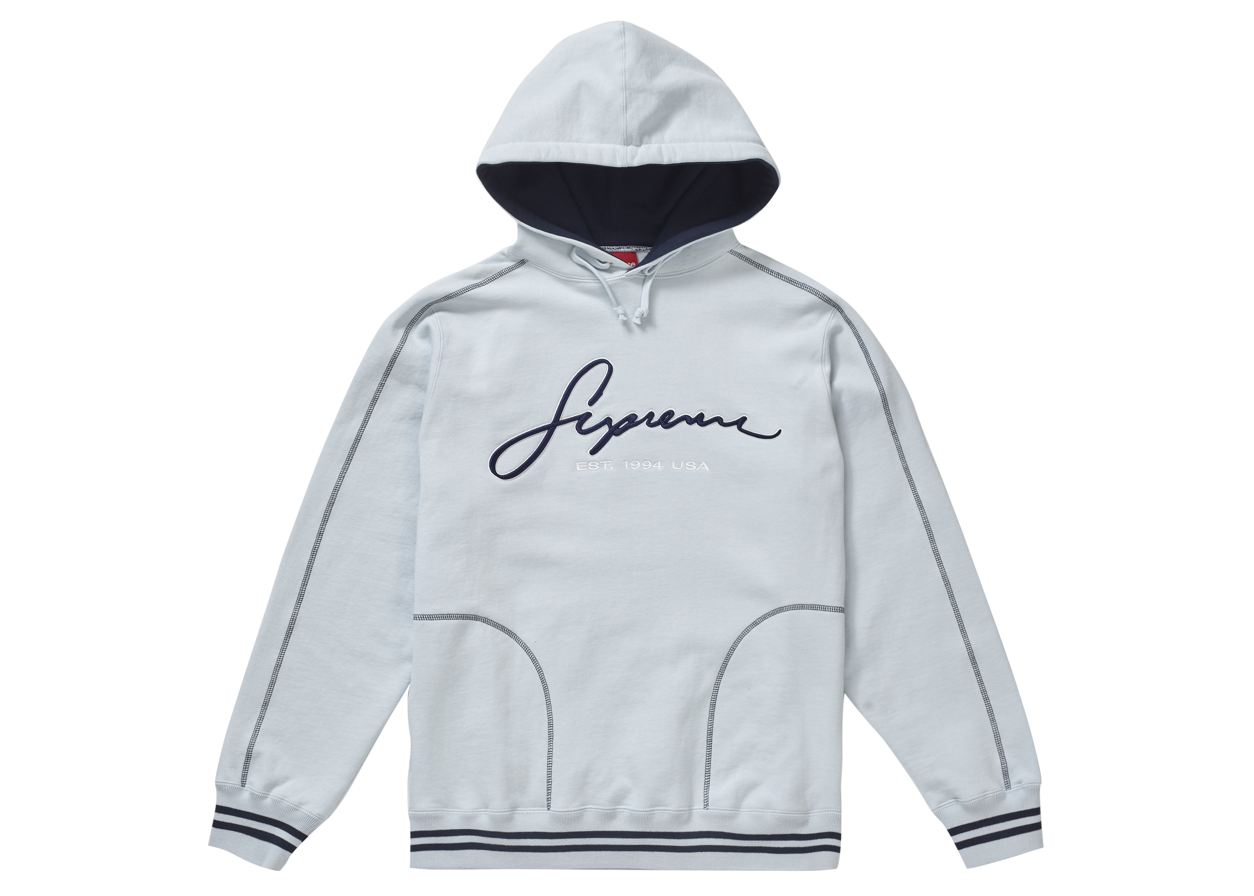 Supreme Contrast Embroidered Hooded Sweatshirt Ice Men's - SS19 - US