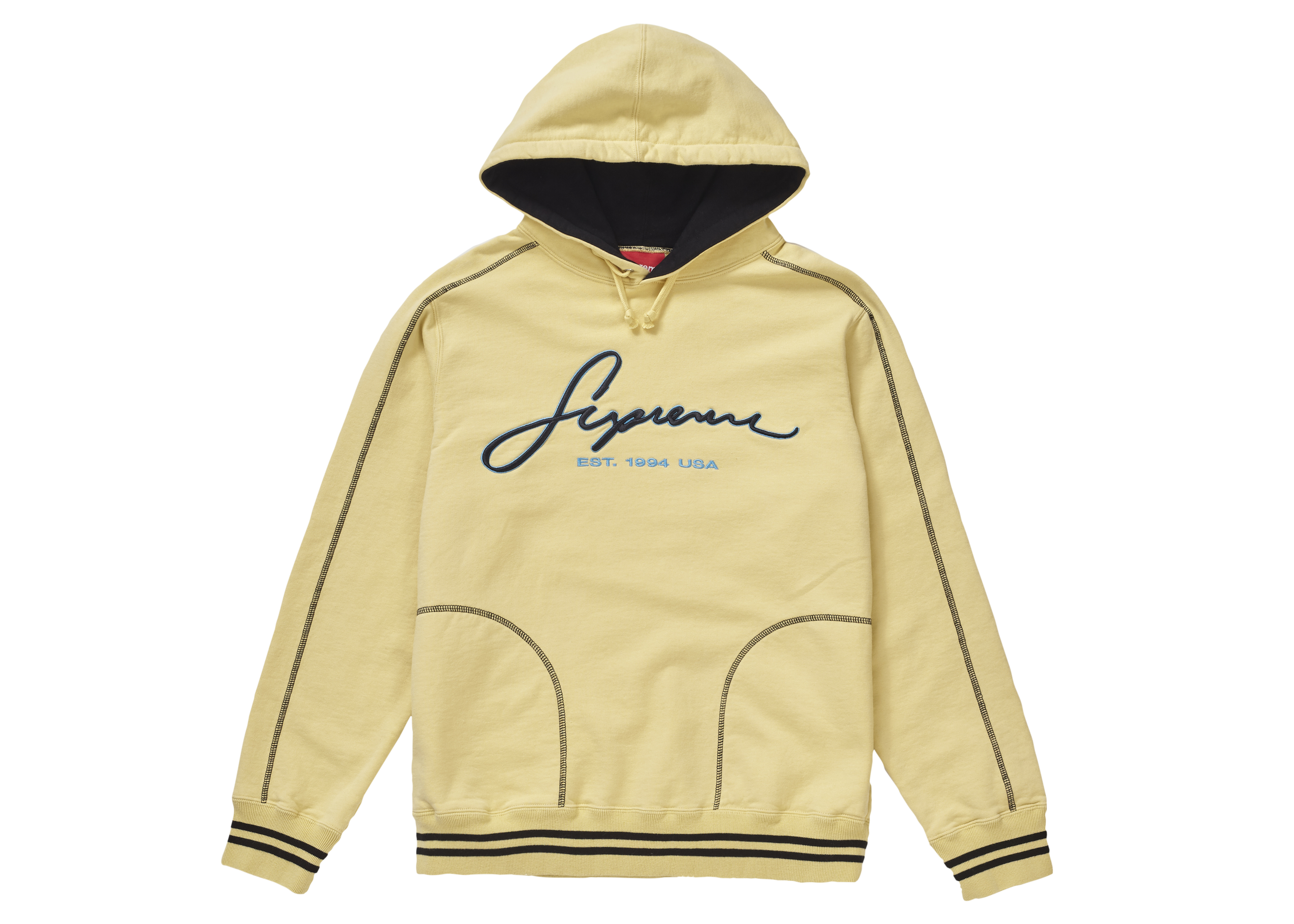 Supreme Contrast Embroidered Hooded Sweatshirt Pale Yellow - SS19